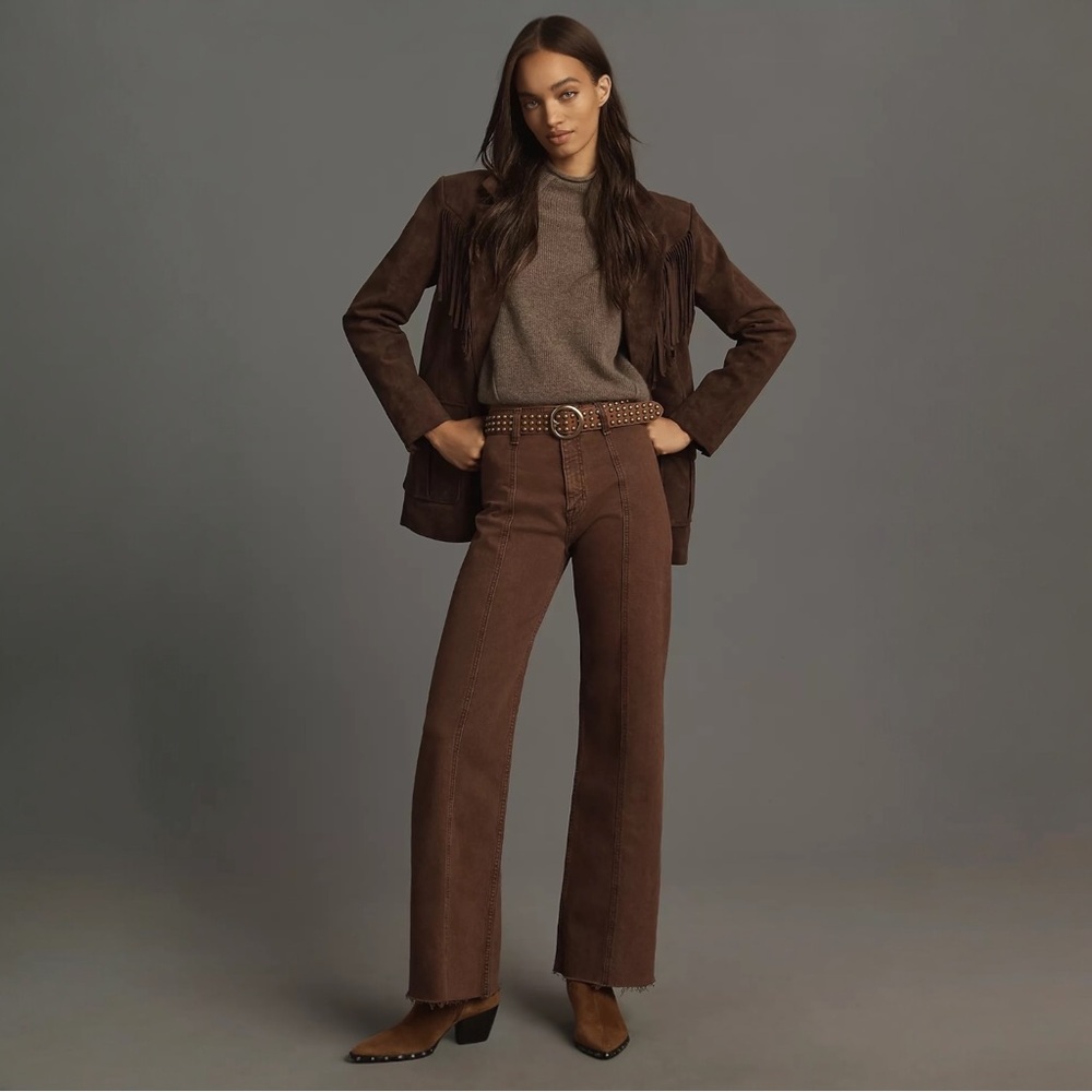 Anthropologie Pistola Penny Seamed Wide Leg Jean in Brown Darkroast